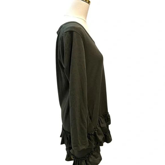 Three Bird Nest Constance Ruffle Hem Long Sleeve Dress Olive Green Sz S NWT